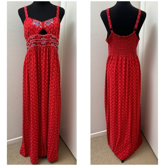 Xhilaration sundress long red XXL embroidered top bohemian tribal geometric maxi - Picture 1 of 16